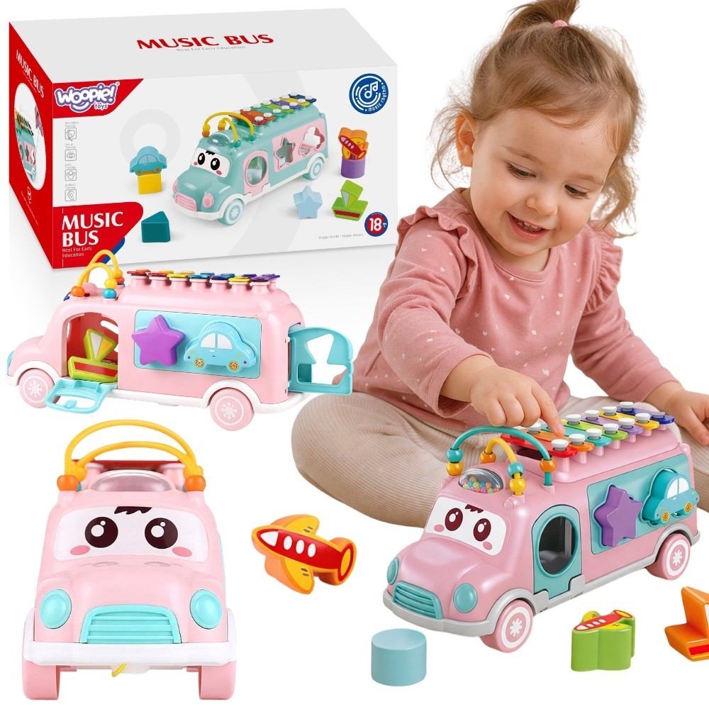 Muzikinis automobilis rūšiuoklis WOOPIE BABY su cimbolais, rožinis-Žaislai, Kūdikiams, Žaislai mažyliams (iki 4 m.