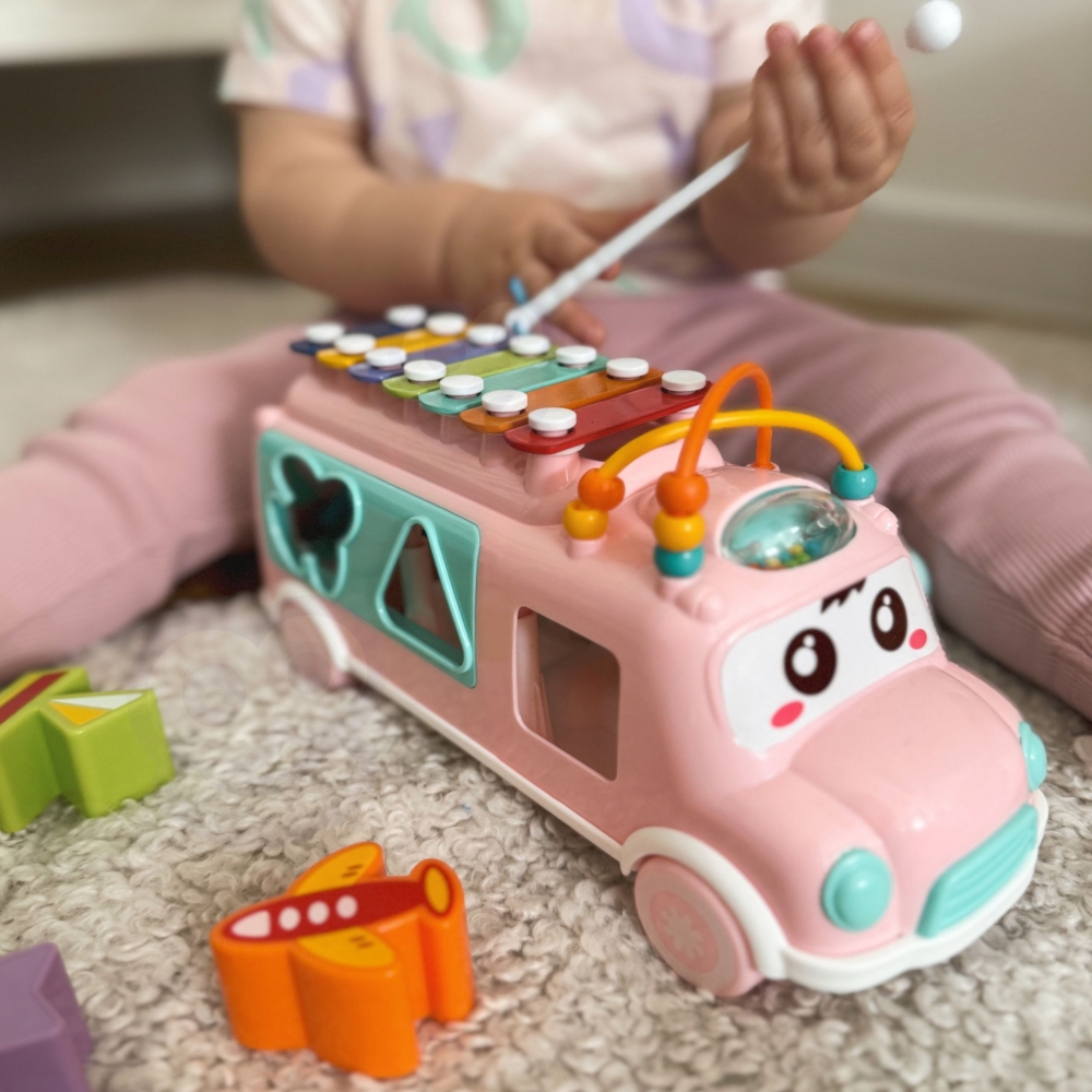 Muzikinis automobilis rūšiuoklis WOOPIE BABY su cimbolais, rožinis-Žaislai, Kūdikiams, Žaislai mažyliams (iki 4 m.