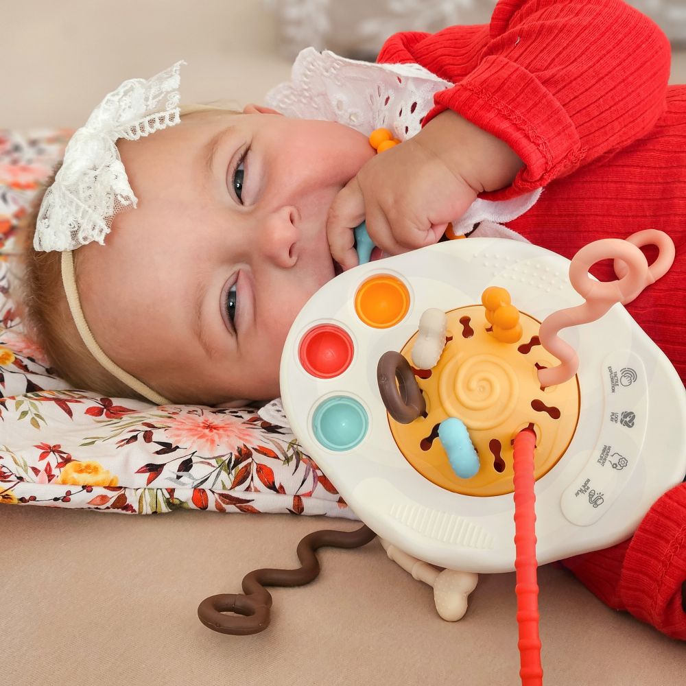Jutiminis daugiafunkcinis žaislas-kramtukas-barškutis WOOPIE BABY Montessori UFO-Žaislai, Kūdikiams, Barškučiai, kramtukai-e-vai
