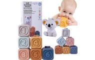 WOOPIE BABY Edukacinis piramidžių rinkinys Sensoriniai blokai 2in1 kramtukai
