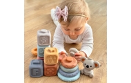 Minkštų guminių sensorinių kaladėlių rinkinys WOOPIE BABY 3-in-1 su meškiuku-Žaislai, Kūdikiams, Žaislai mažyliams (iki 4 m.