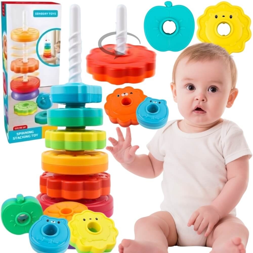 Mokomoji piramidė WOOPIE BABY Suktas gyvūnų bokštas-Žaislai, Kūdikiams, Žaislai mažyliams (iki 4 m.