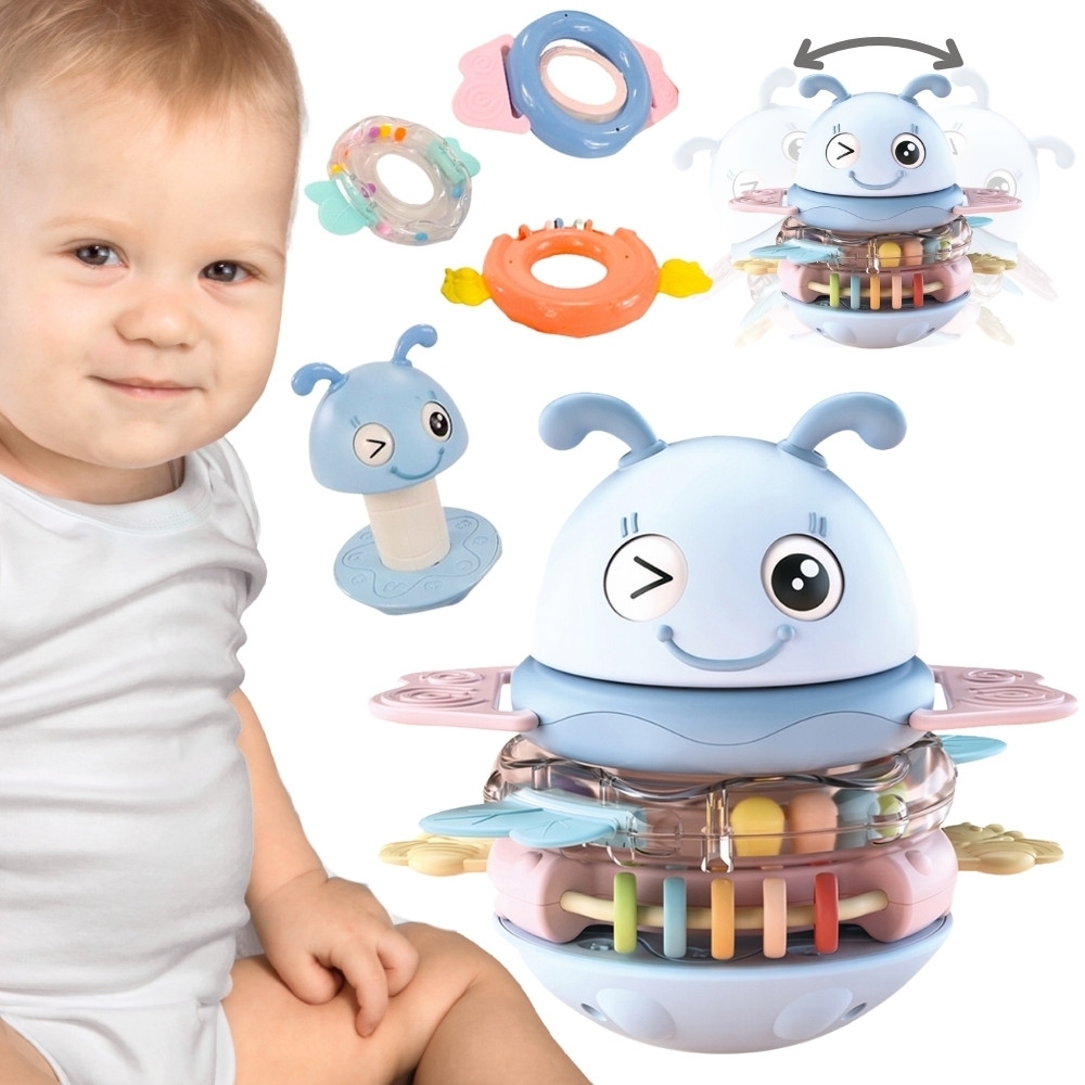 Sensorinis žaislas WOOPIE Baby Wanka 2-in-1 – barškutis ir kramtukas, mėlynas-Žaislai, Kūdikiams, Žaislai mažyliams (iki 4 m.