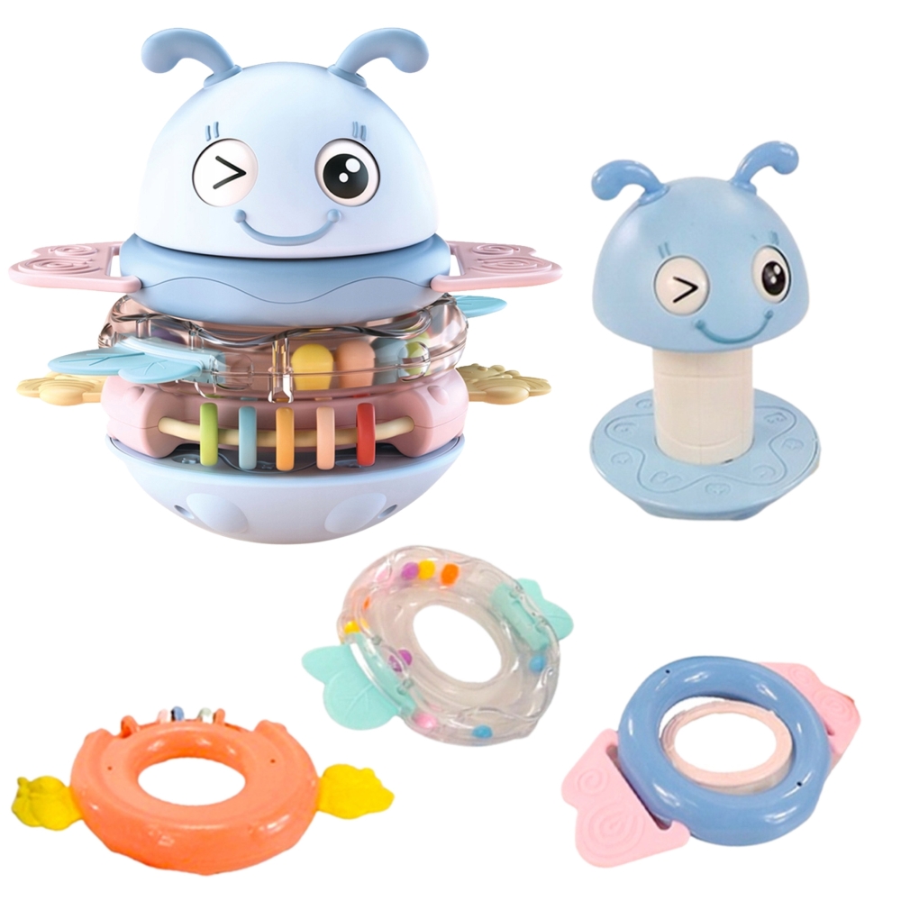 Sensorinis žaislas WOOPIE Baby Wanka 2-in-1 – barškutis ir kramtukas, mėlynas-Žaislai, Kūdikiams, Žaislai mažyliams (iki 4 m.
