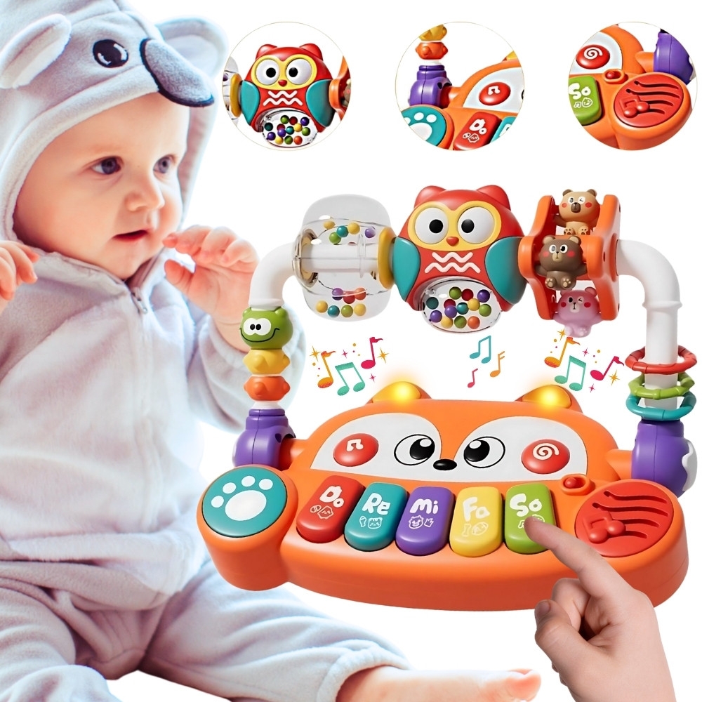 Interaktyvusis mokomasis pianinas WOOPIE BABY su sensoriniu lapinu ir LED švieselėmis-Žaislai, Kūdikiams, Žaislai mažyliams (iki