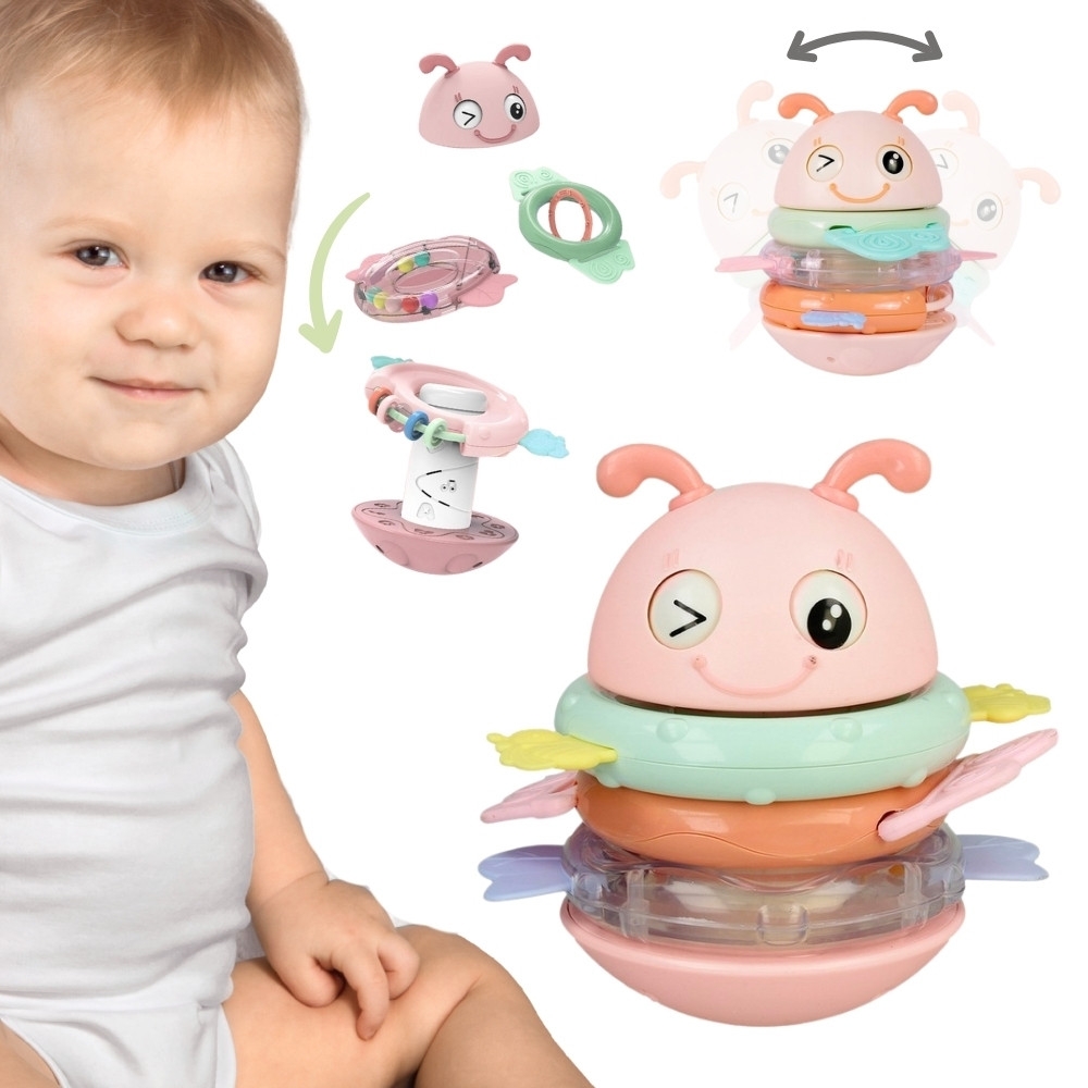 Sensorinis žaislas WOOPIE Baby Wanka 2-in-1 – barškutis ir kramtukas, rožinis-Žaislai, Kūdikiams, Žaislai mažyliams (iki 4 m.