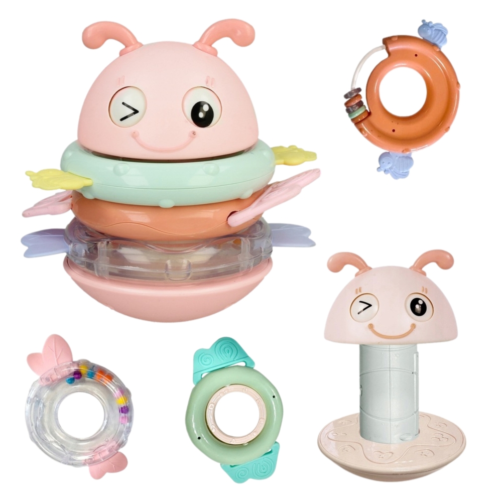 Sensorinis žaislas WOOPIE Baby Wanka 2-in-1 – barškutis ir kramtukas, rožinis-Žaislai, Kūdikiams, Žaislai mažyliams (iki 4 m.