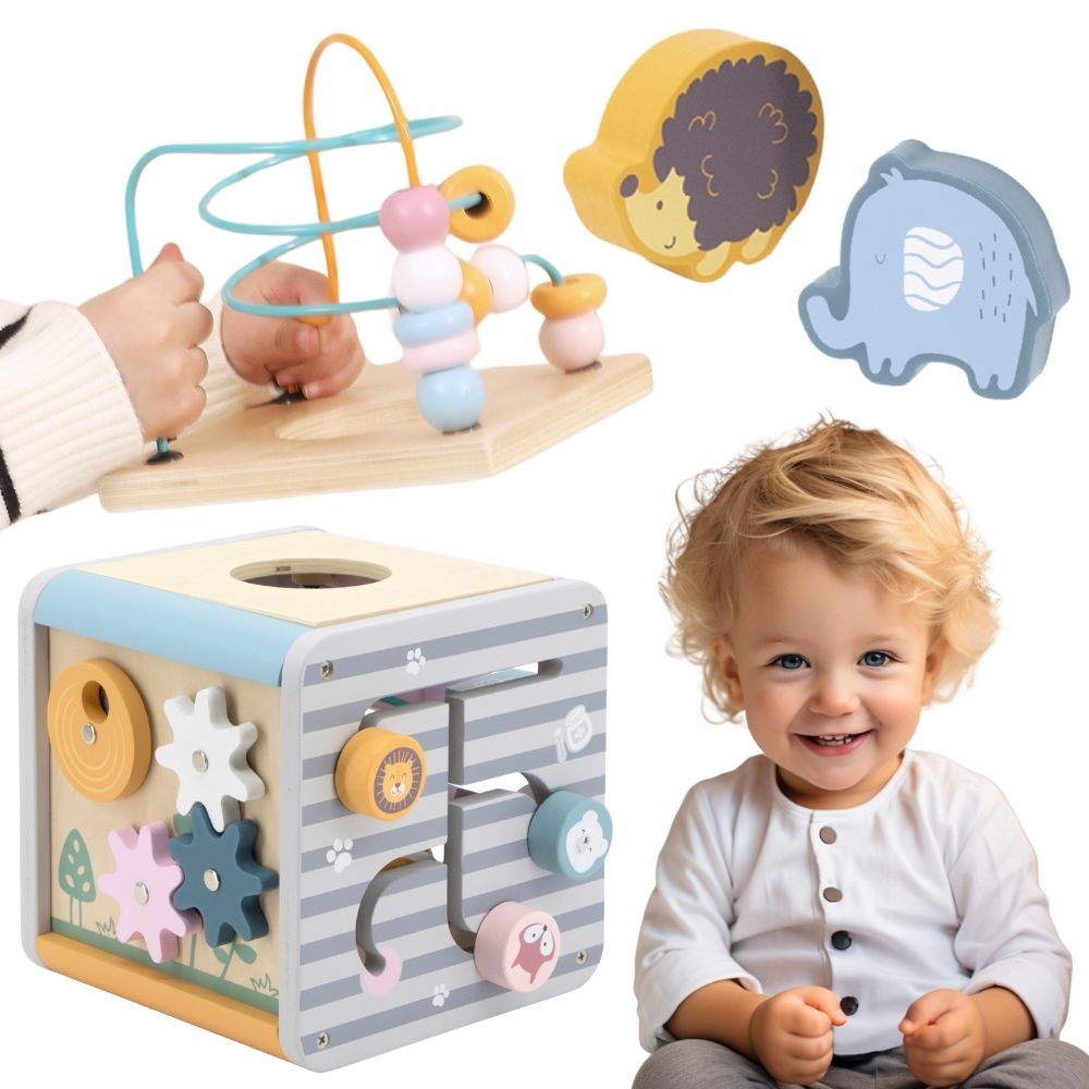 Medinis edukacinis žaidimų kubas 5in1 VIGA PolarB Activity Box-Žaislai, Kūdikiams, Mediniai, Žaislai mažyliams (iki 4 m.