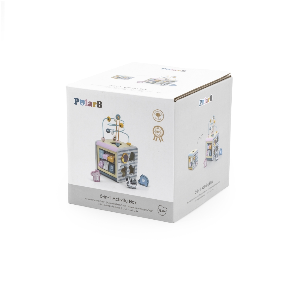 Medinis edukacinis žaidimų kubas 5in1 VIGA PolarB Activity Box-Žaislai, Kūdikiams, Mediniai, Žaislai mažyliams (iki 4 m.