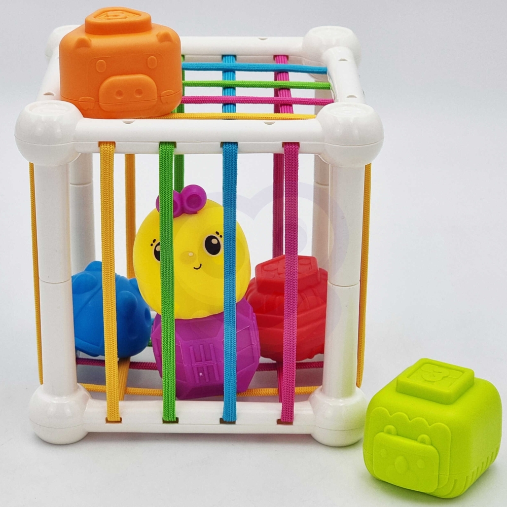 WOOPIE BABY Flexible Sensory Cube Sorter for Children Animals + Rattle 7 pcs.