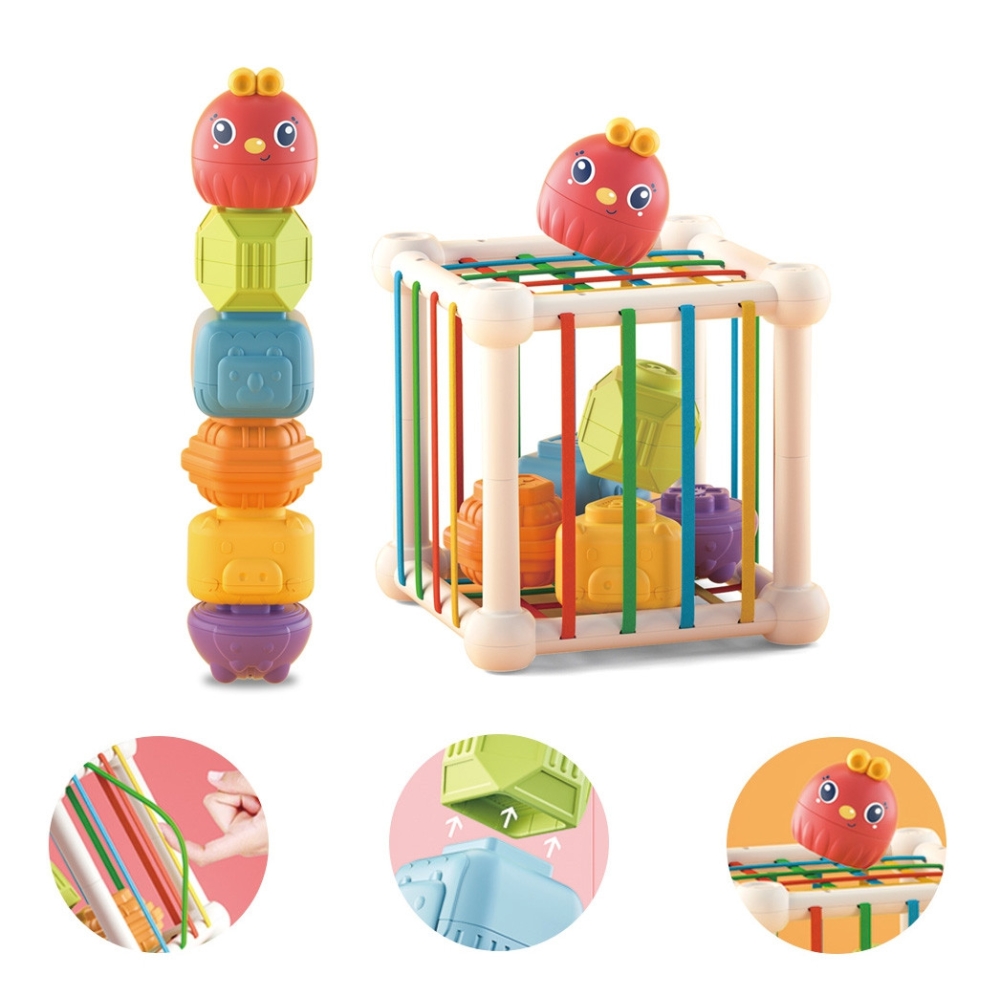 WOOPIE BABY Flexible Sensory Cube Sorter for Children Animals + Rattle 7 pcs.