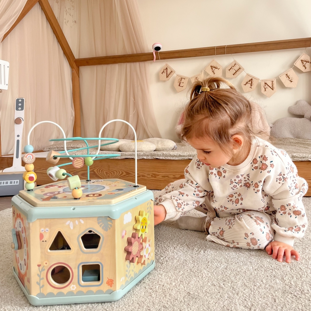 Medinis daugiafunkcinis edukacinis šešiakampis TOOKY TOY Montessori-Žaislai, Kūdikiams, Mediniai, Žaislai mažyliams (iki 4 m.
