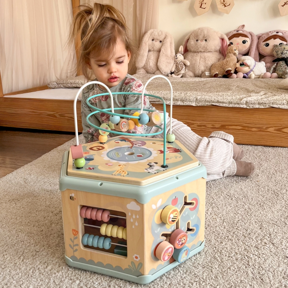 Medinis daugiafunkcinis edukacinis šešiakampis TOOKY TOY Montessori-Žaislai, Kūdikiams, Mediniai, Žaislai mažyliams (iki 4 m.
