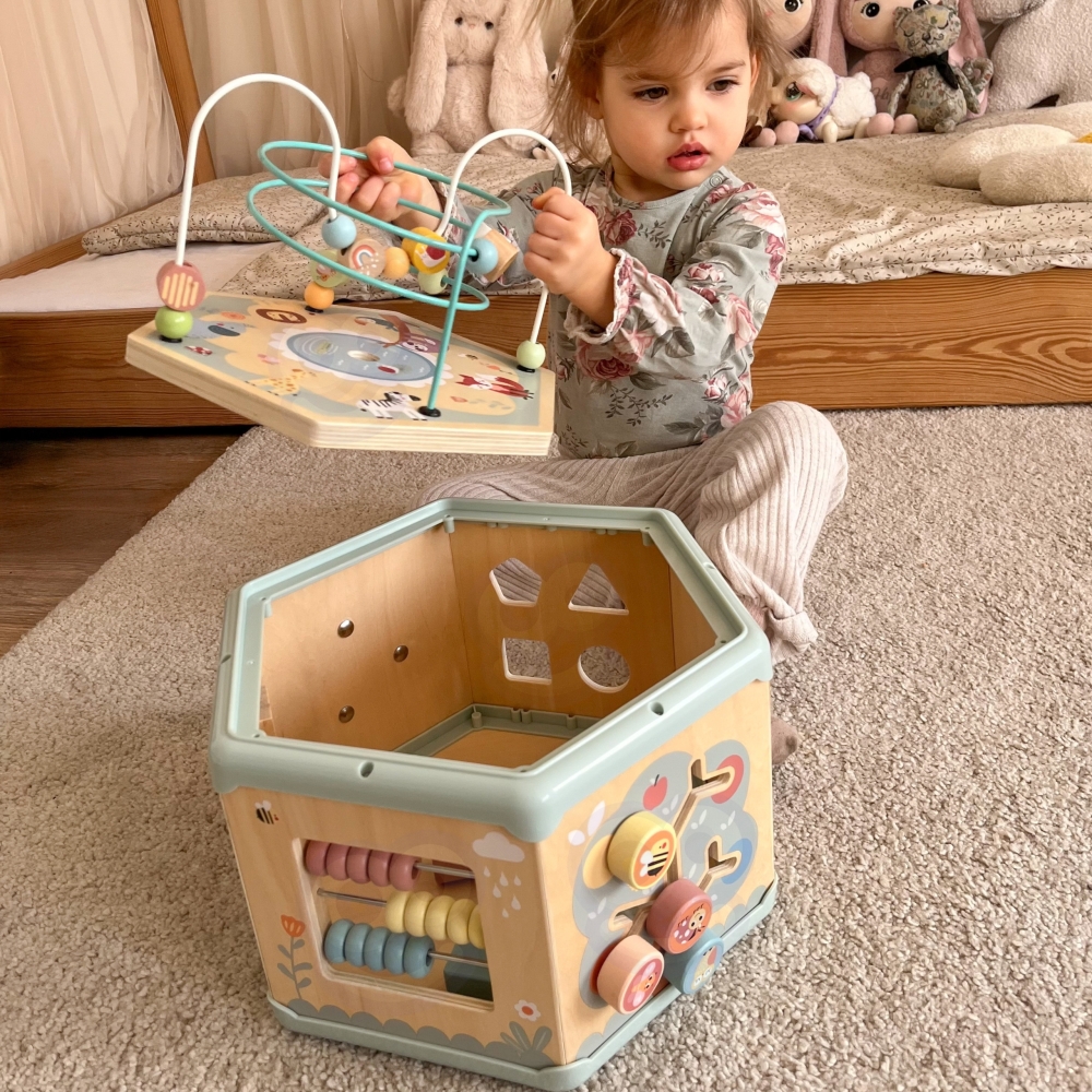 Medinis daugiafunkcinis edukacinis šešiakampis TOOKY TOY Montessori-Žaislai, Kūdikiams, Mediniai, Žaislai mažyliams (iki 4 m.