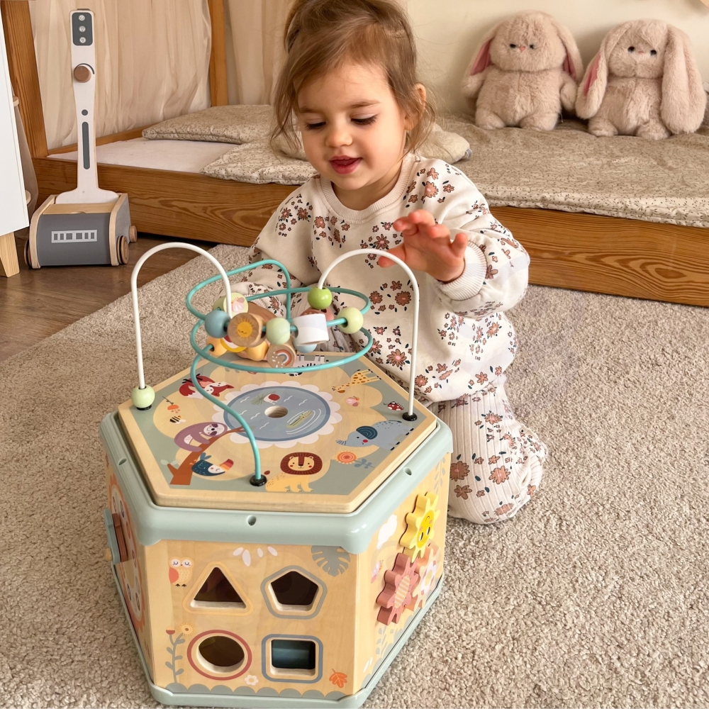 Medinis daugiafunkcinis edukacinis šešiakampis TOOKY TOY Montessori-Žaislai, Kūdikiams, Mediniai, Žaislai mažyliams (iki 4 m.