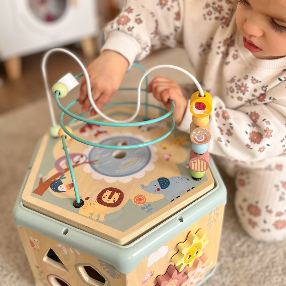 Medinis daugiafunkcinis edukacinis šešiakampis TOOKY TOY Montessori-Žaislai, Kūdikiams, Mediniai, Žaislai mažyliams (iki 4 m.