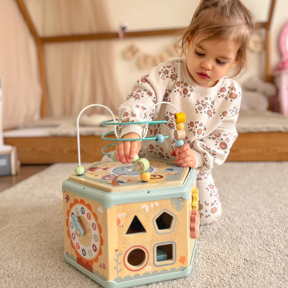 Medinis daugiafunkcinis edukacinis šešiakampis TOOKY TOY Montessori-Žaislai, Kūdikiams, Mediniai, Žaislai mažyliams (iki 4 m.