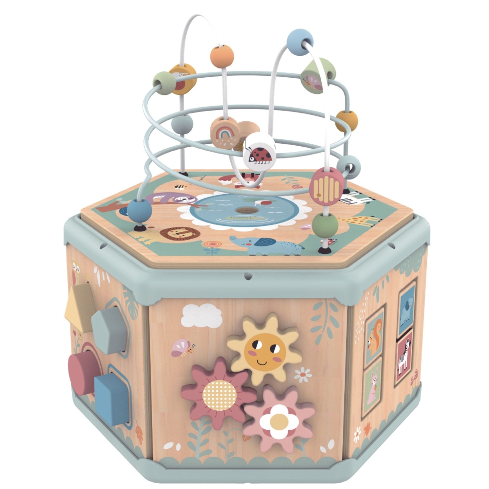 Medinis daugiafunkcinis edukacinis šešiakampis TOOKY TOY Montessori-Žaislai, Kūdikiams, Mediniai, Žaislai mažyliams (iki 4 m.
