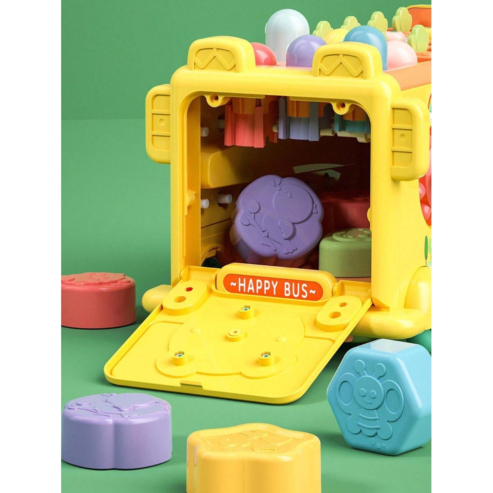 Interaktyvus autobusas – mokomasis rinkinys WOOPIE BABY 6-in-1 su plaktuku ir cimbolais Montessori +18 mėn.