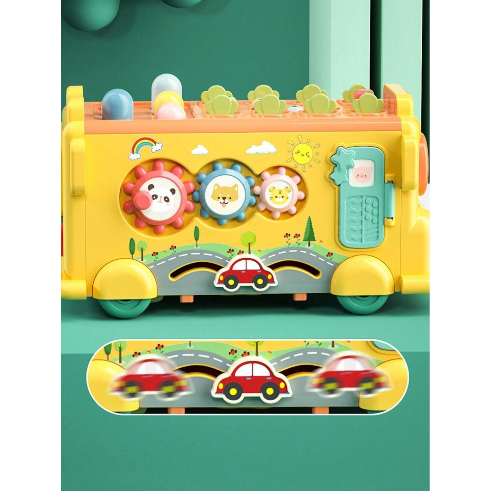 Interaktyvus autobusas – mokomasis rinkinys WOOPIE BABY 6-in-1 su plaktuku ir cimbolais Montessori +18 mėn.