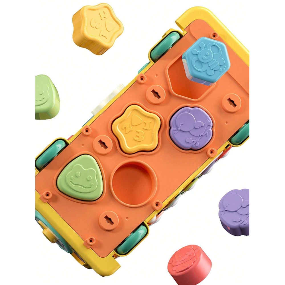 Interaktyvus autobusas – mokomasis rinkinys WOOPIE BABY 6-in-1 su plaktuku ir cimbolais Montessori +18 mėn.