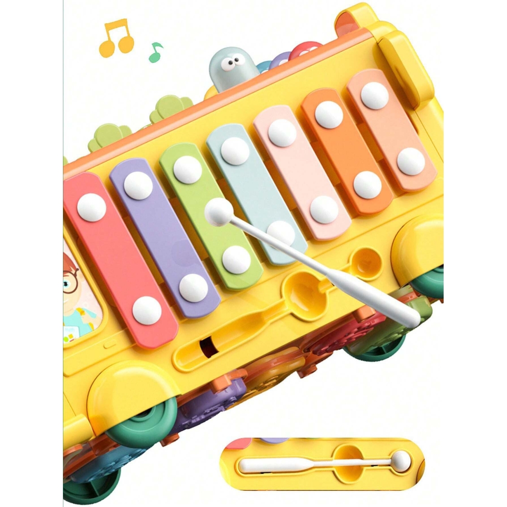 Interaktyvus autobusas – mokomasis rinkinys WOOPIE BABY 6-in-1 su plaktuku ir cimbolais Montessori +18 mėn.