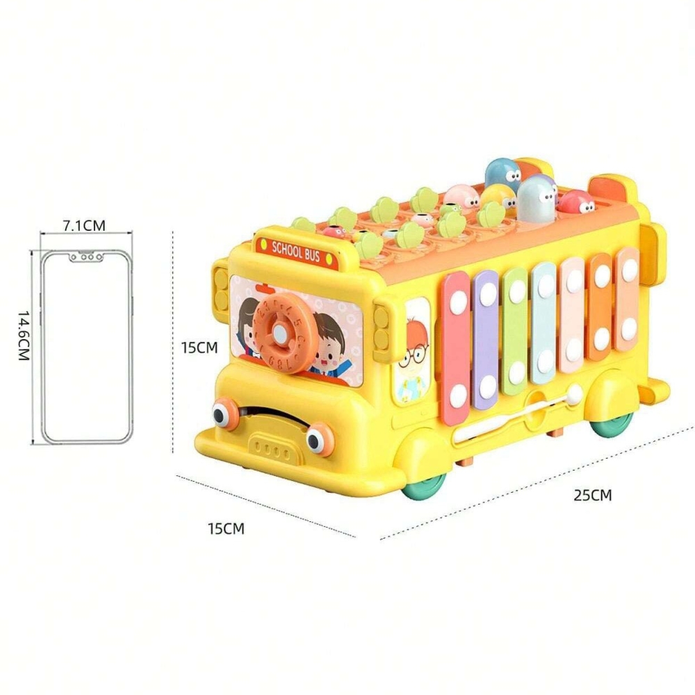 Interaktyvus autobusas – mokomasis rinkinys WOOPIE BABY 6-in-1 su plaktuku ir cimbolais Montessori +18 mėn.