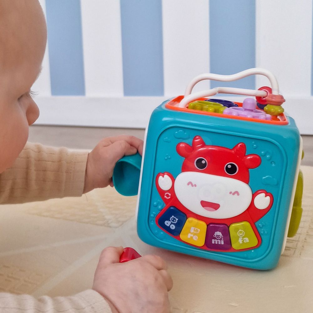 Interaktyvus sensorinis kubas – edukacinis WOOPIE BABY Montessori rūšiuoklis 6-in-1-Žaislai, Kūdikiams, Žaislai mažyliams (iki 4