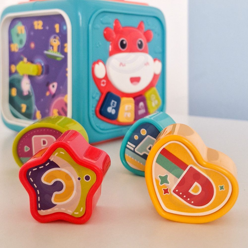 Interaktyvus sensorinis kubas – edukacinis WOOPIE BABY Montessori rūšiuoklis 6-in-1-Žaislai, Kūdikiams, Žaislai mažyliams (iki 4