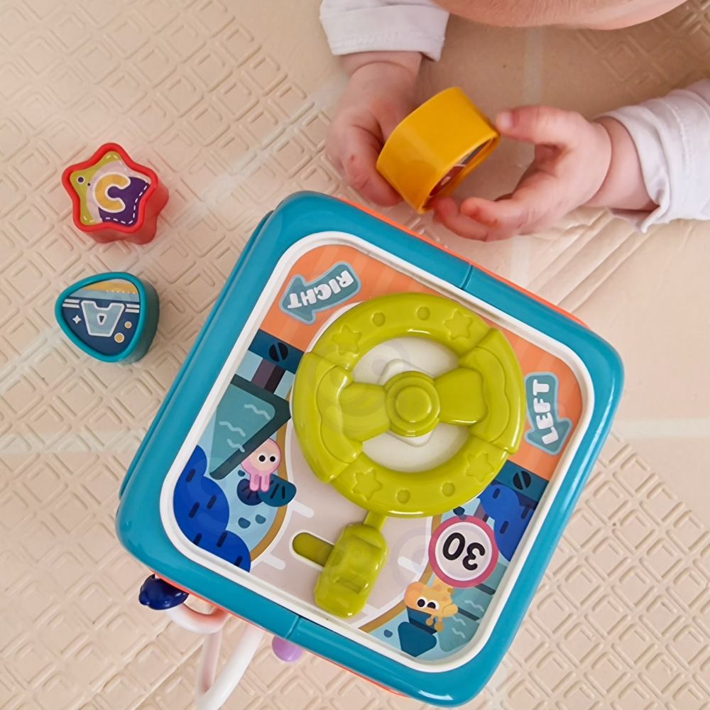 Interaktyvus sensorinis kubas – edukacinis WOOPIE BABY Montessori rūšiuoklis 6-in-1-Žaislai, Kūdikiams, Žaislai mažyliams (iki 4