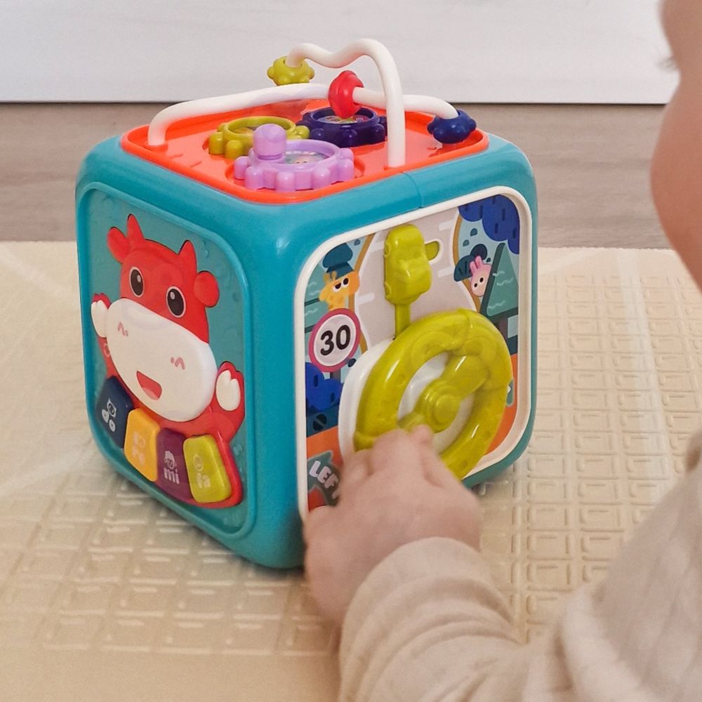 Interaktyvus sensorinis kubas – edukacinis WOOPIE BABY Montessori rūšiuoklis 6-in-1-Žaislai, Kūdikiams, Žaislai mažyliams (iki 4