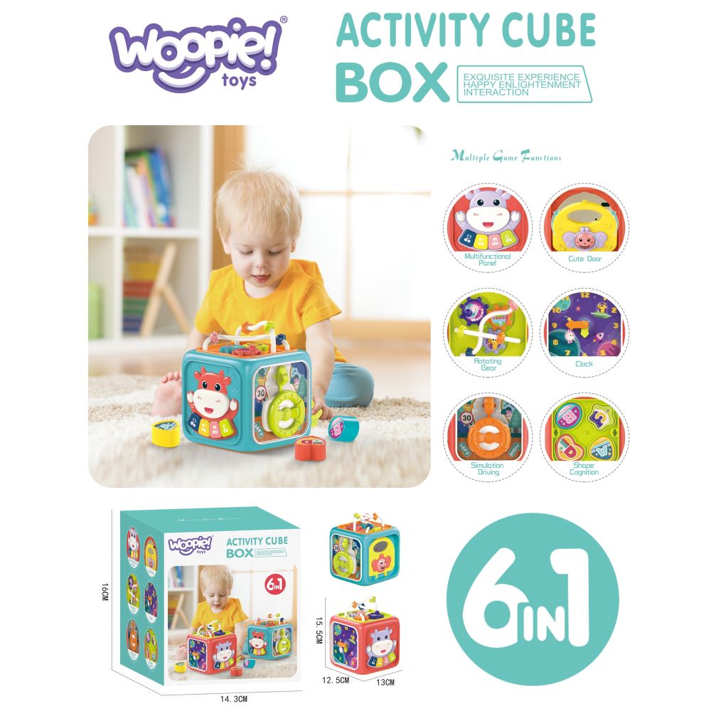 Interaktyvus sensorinis kubas – edukacinis WOOPIE BABY Montessori rūšiuoklis 6-in-1-Žaislai, Kūdikiams, Žaislai mažyliams (iki 4