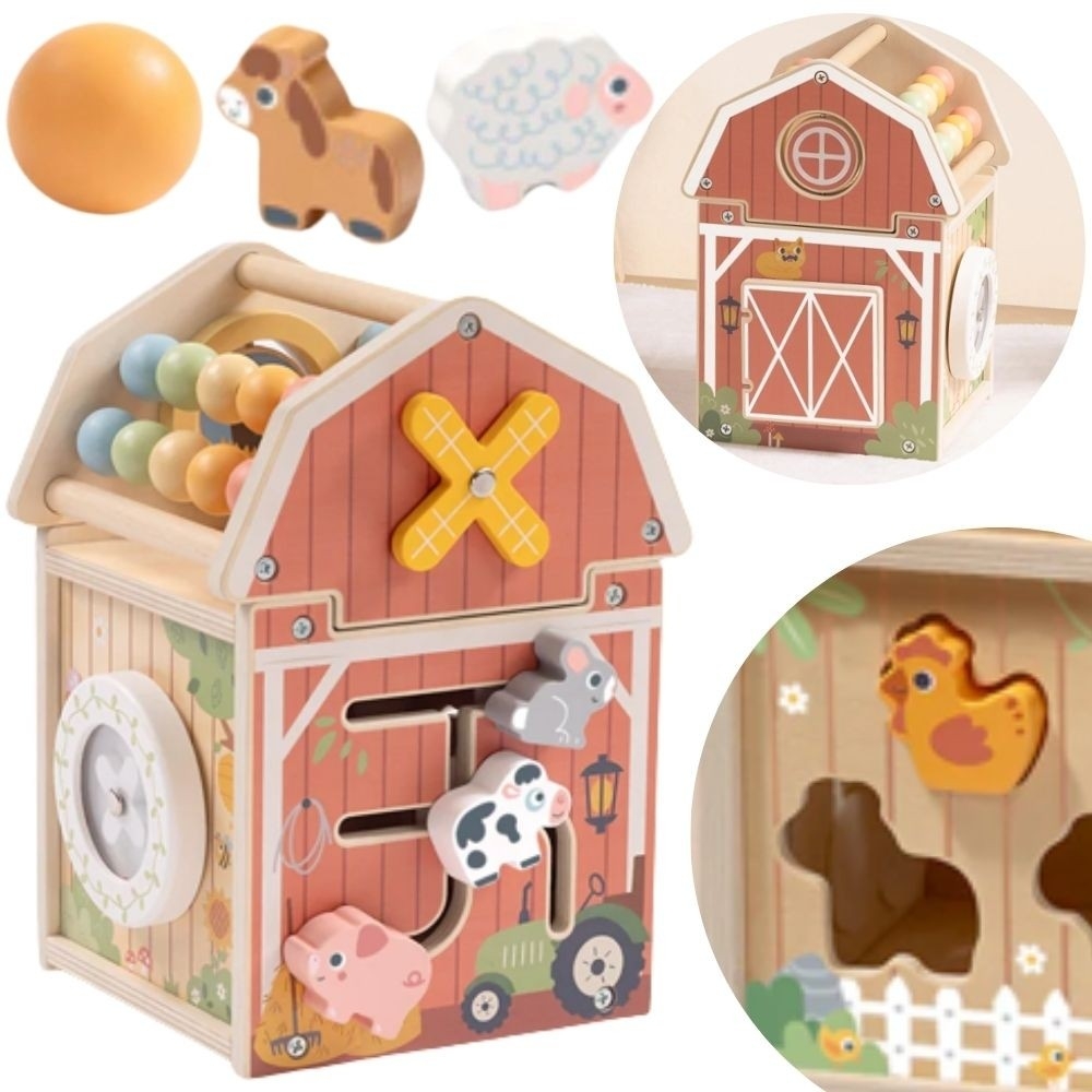 Medinis ūkio namelis su rūšiavimo žaislu ir Montessori skaičiuokle TOOKY TOY-Žaislai, Kūdikiams, Žaislai mažyliams (iki 4 m.