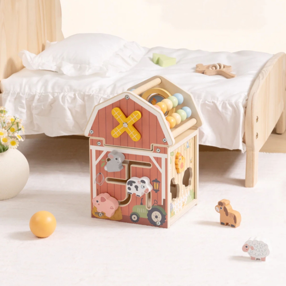 Medinis ūkio namelis su rūšiavimo žaislu ir Montessori skaičiuokle TOOKY TOY-Žaislai, Kūdikiams, Žaislai mažyliams (iki 4 m.