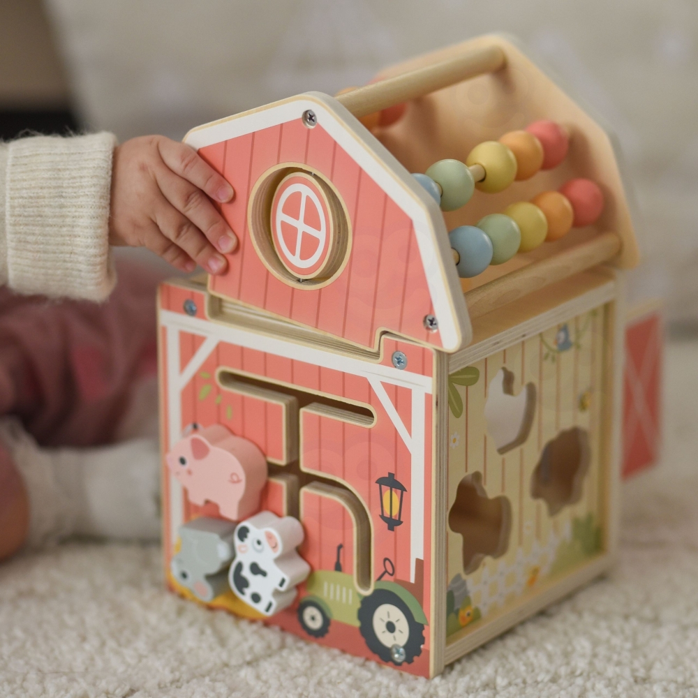 TOOKY TOY Wooden Barn Activity Sorter Montessori Abacus