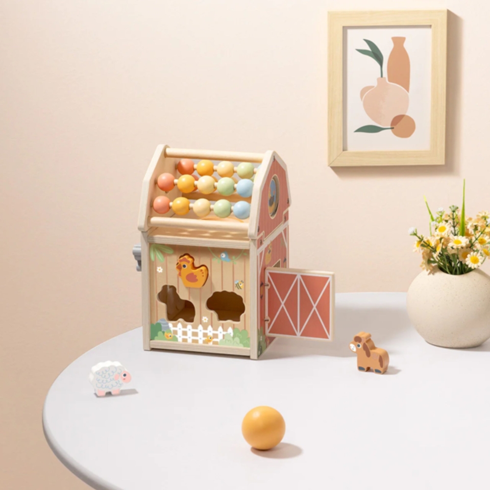 TOOKY TOY Wooden Barn Activity Sorter Montessori Abacus