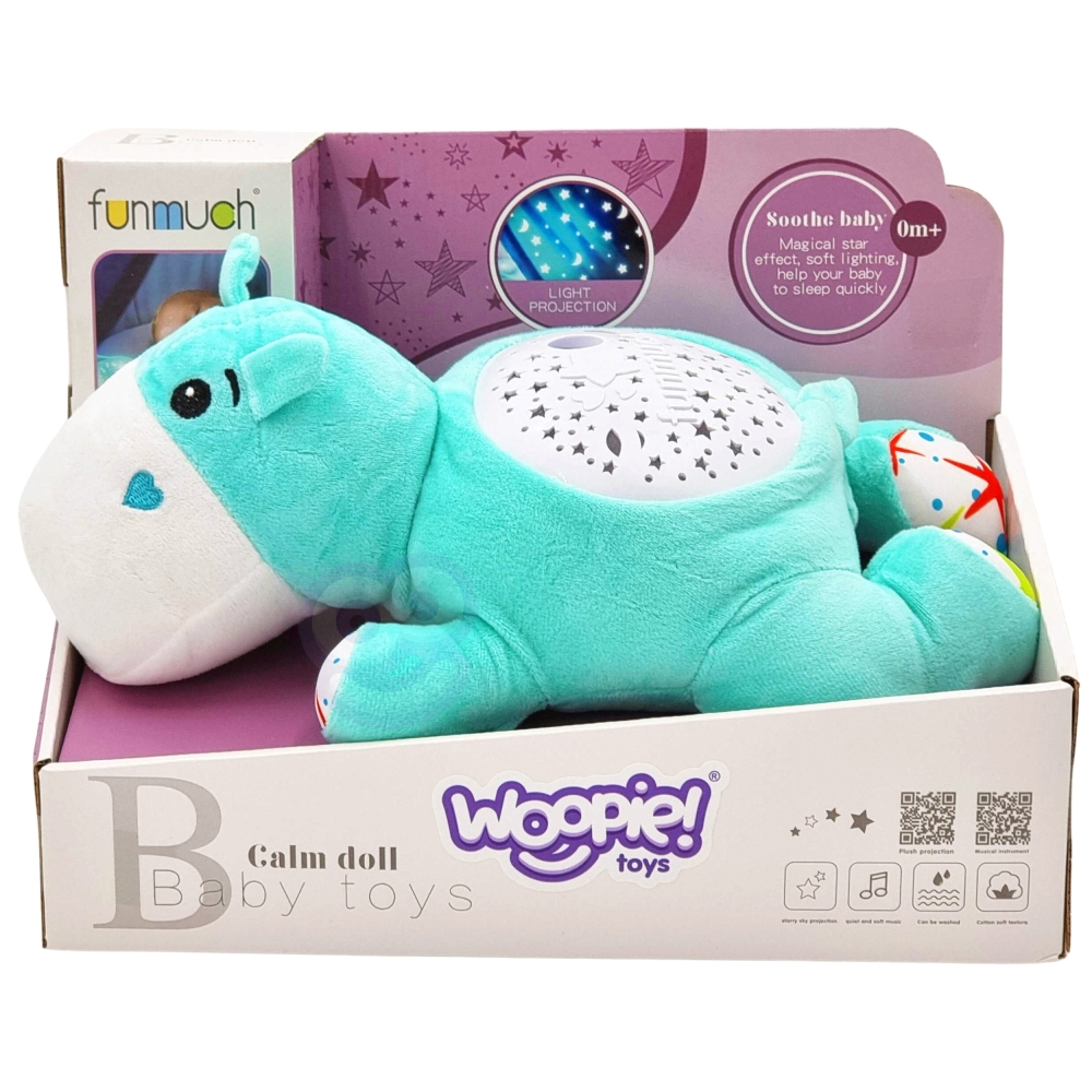 Minkštas žaislas projektorius 2-in-1 WOOPIE BABY Hippo-Miegui, Migdukai ir karuselės, Miego žaislai-e-vaikas