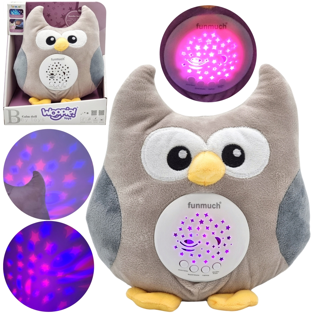 WOOPIE BABY pliušinis 2-in-1 projektoriaus pelėda - 10 lopšinių-Miegui, Migdukai ir karuselės, Miego žaislai-e-vaikas