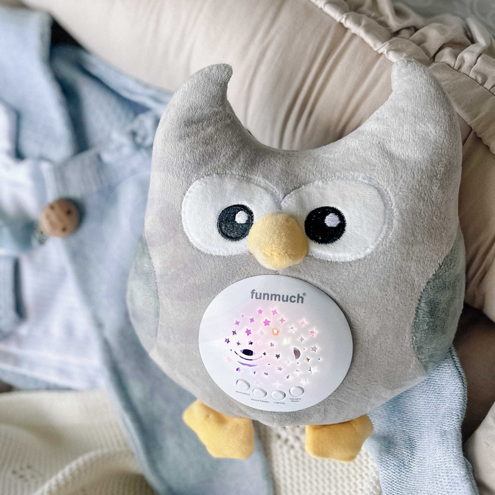 WOOPIE BABY pliušinis 2-in-1 projektoriaus pelėda - 10 lopšinių-Miegui, Migdukai ir karuselės, Miego žaislai-e-vaikas