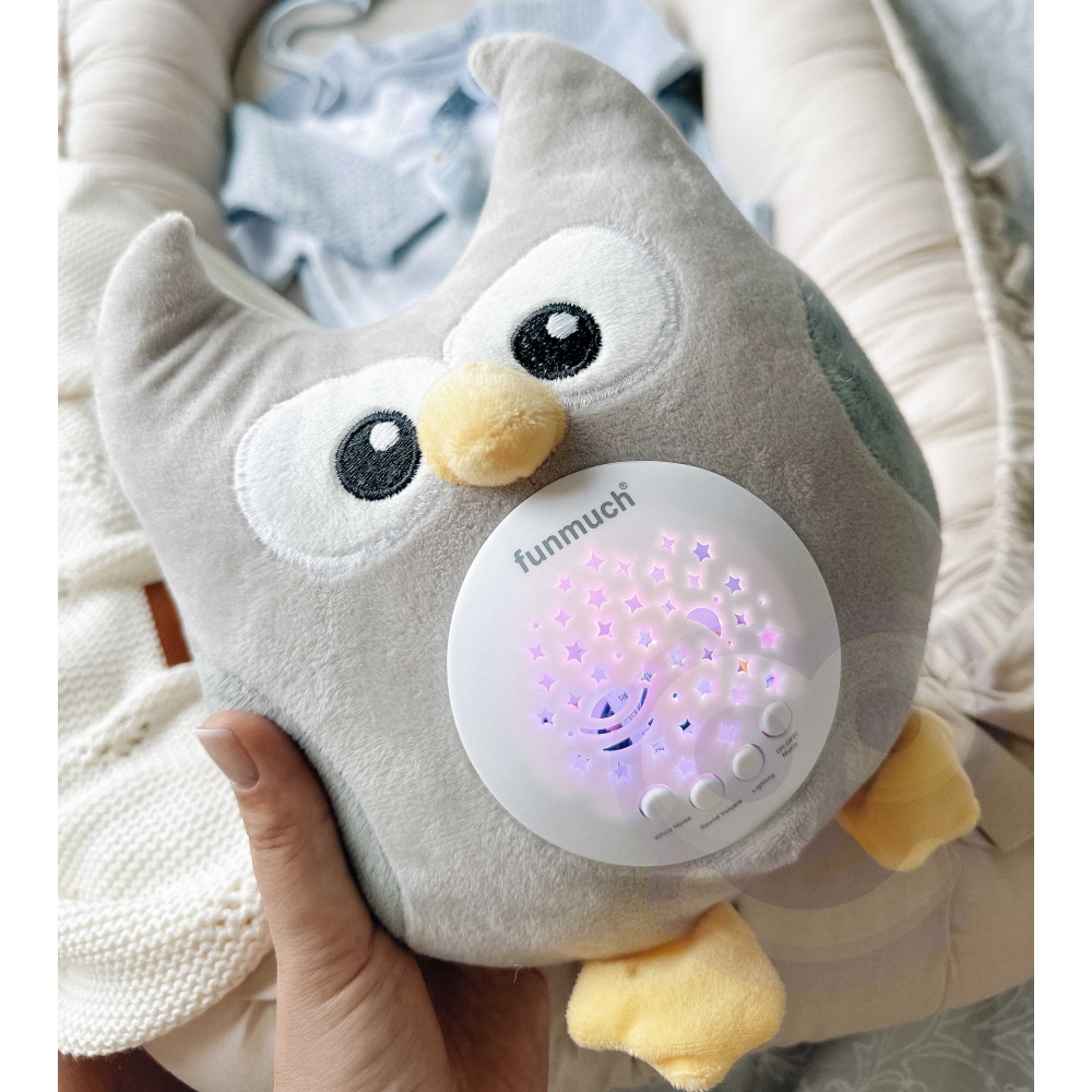 WOOPIE BABY pliušinis 2-in-1 projektoriaus pelėda - 10 lopšinių-Miegui, Migdukai ir karuselės, Miego žaislai-e-vaikas
