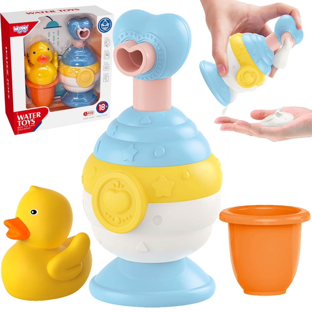 WOOPIE BABY Vonios žaislų puodelis + antis + muilo dozatorius