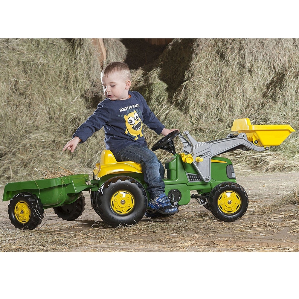 Pedalinis traktorius su kaušu ir priekaba Rolly Toys RollyKid John Deere, žalias-Judėjimui, Minami traktoriai ir jų priedai-e-va