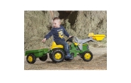 Pedalinis traktorius su kaušu ir priekaba Rolly Toys RollyKid John Deere, žalias-Judėjimui, Minami traktoriai ir jų priedai-e-va