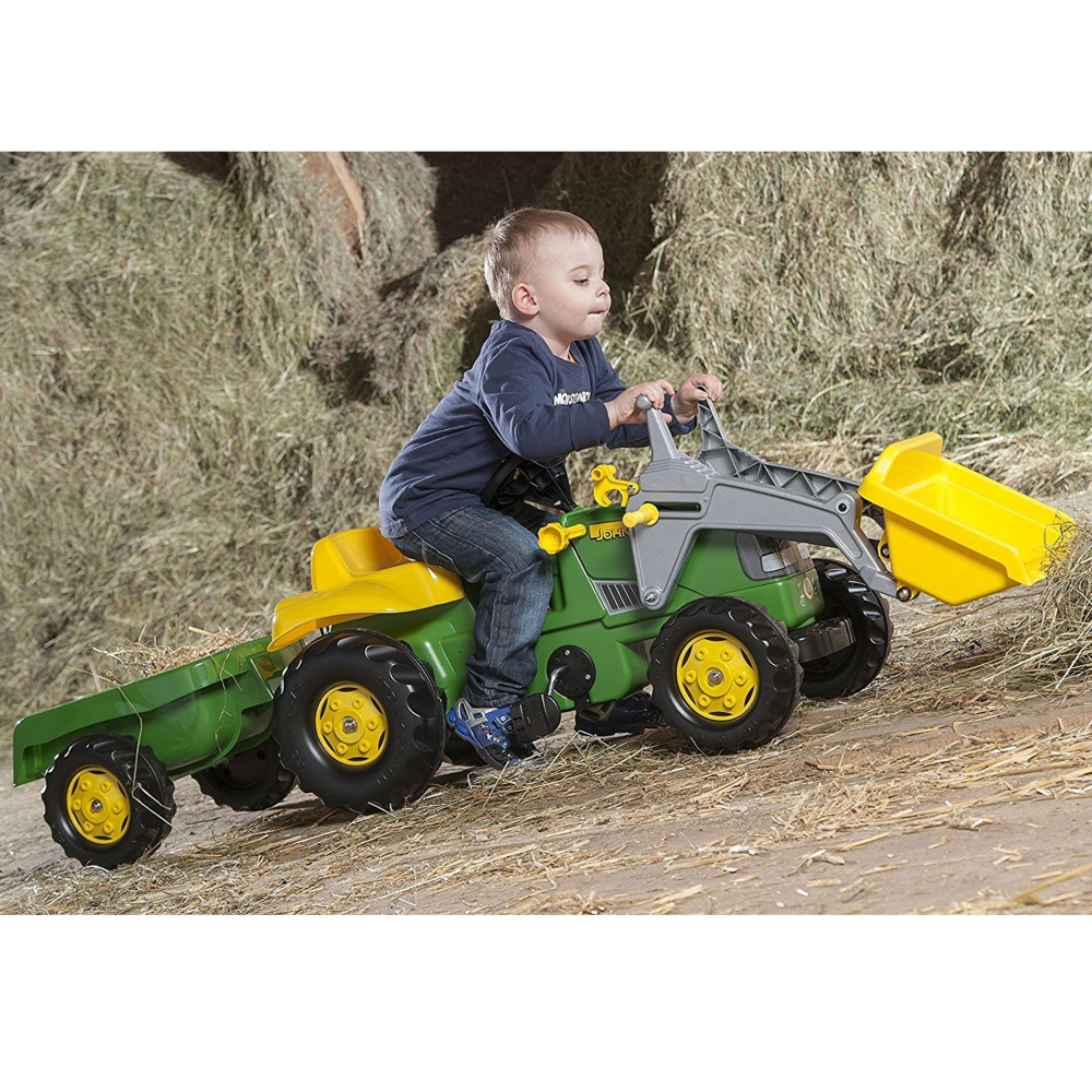Pedalinis traktorius su kaušu ir priekaba Rolly Toys RollyKid John Deere, žalias-Judėjimui, Minami traktoriai ir jų priedai-e-va