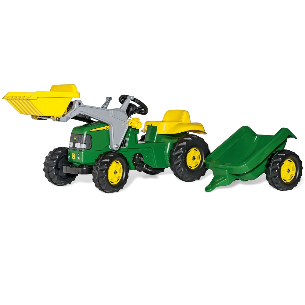Pedalinis traktorius su kaušu ir priekaba Rolly Toys RollyKid John Deere, žalias-Judėjimui, Minami traktoriai ir jų priedai-e-va