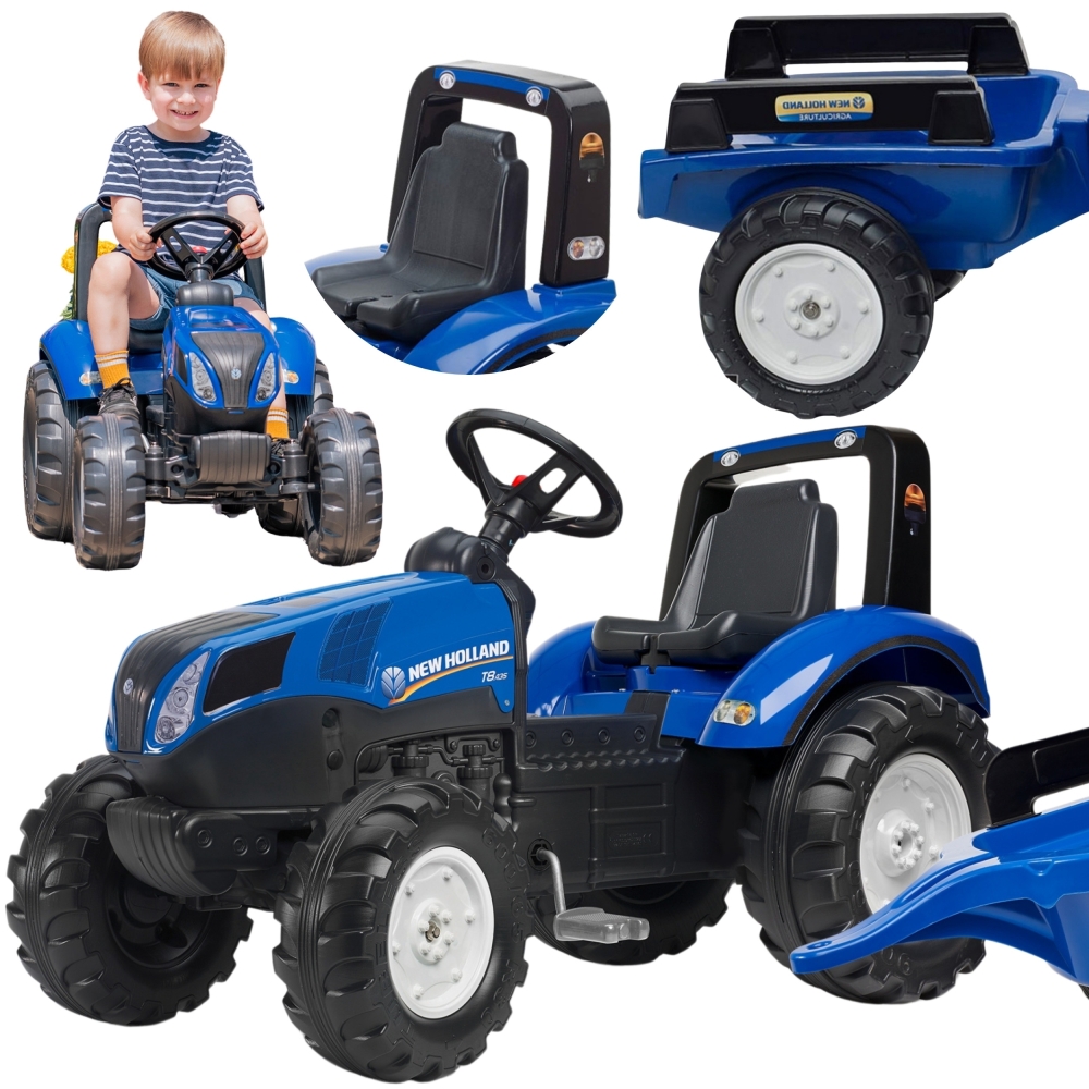 Pedalinis traktorius FALK New Holland Large su priekaba nuo 3 metų-Judėjimui, Minami traktoriai ir jų priedai-e-vaikas