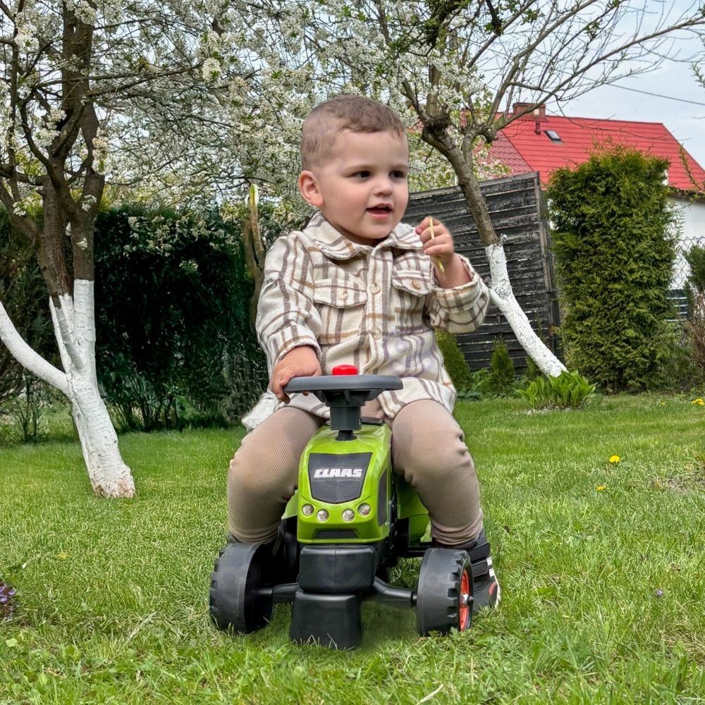 Paspiriamas traktorius su priekaba FALK Baby Claas Axos 310, žalias, nuo 1 metų-Judėjimui, Paspiriamosios mašinėlės ir jų prieda