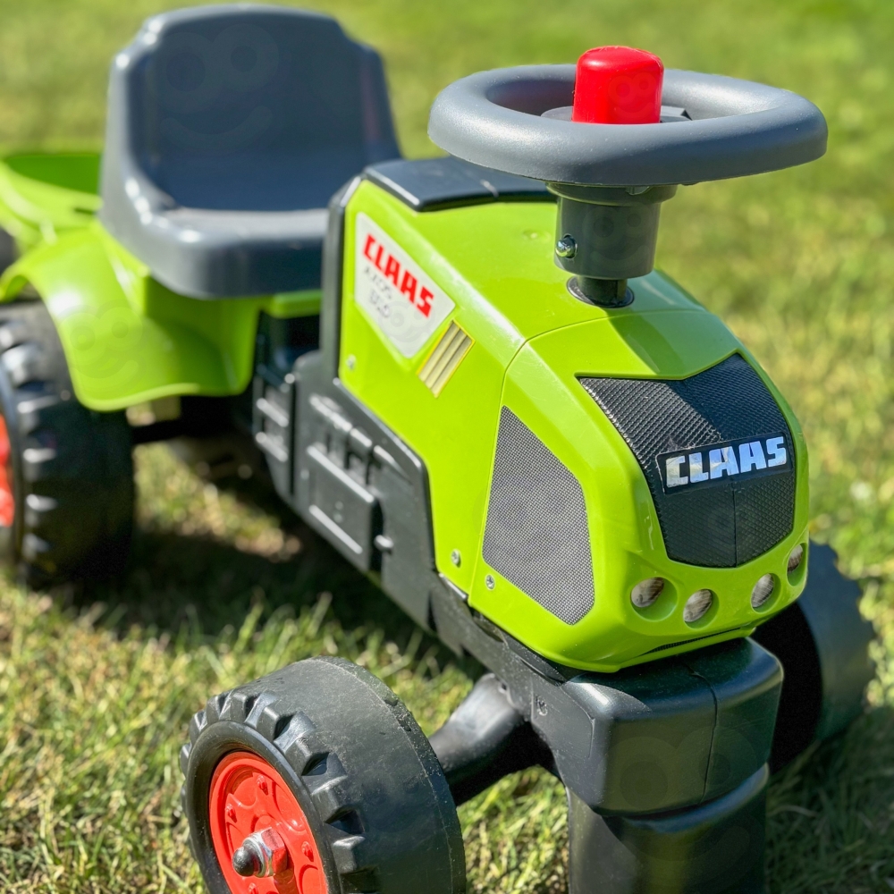 Paspiriamas traktorius su priekaba FALK Baby Claas Axos 310, žalias, nuo 1 metų-Judėjimui, Paspiriamosios mašinėlės ir jų prieda