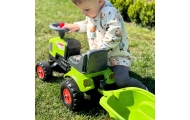 Paspiriamas traktorius su priekaba FALK Baby Claas Axos 310, žalias, nuo 1 metų-Judėjimui, Paspiriamosios mašinėlės ir jų prieda