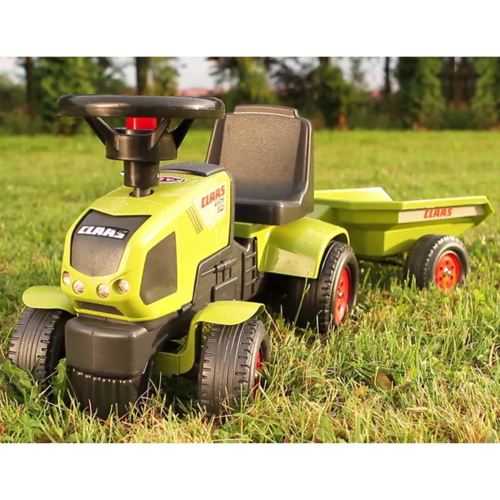 Paspiriamas traktorius su priekaba FALK Baby Claas Axos 310, žalias, nuo 1 metų-Judėjimui, Paspiriamosios mašinėlės ir jų prieda